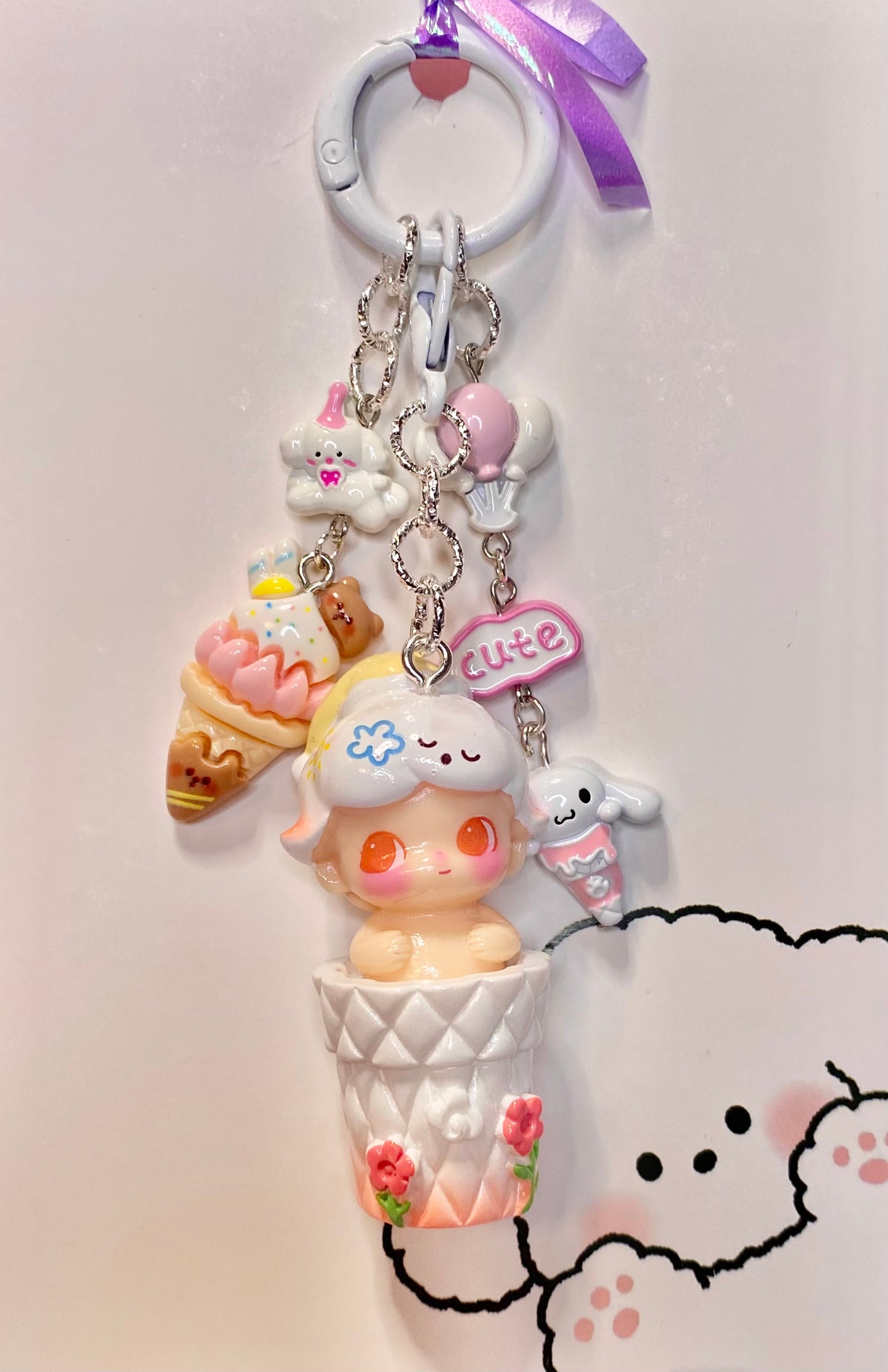White Ice Cream Boy Keychain