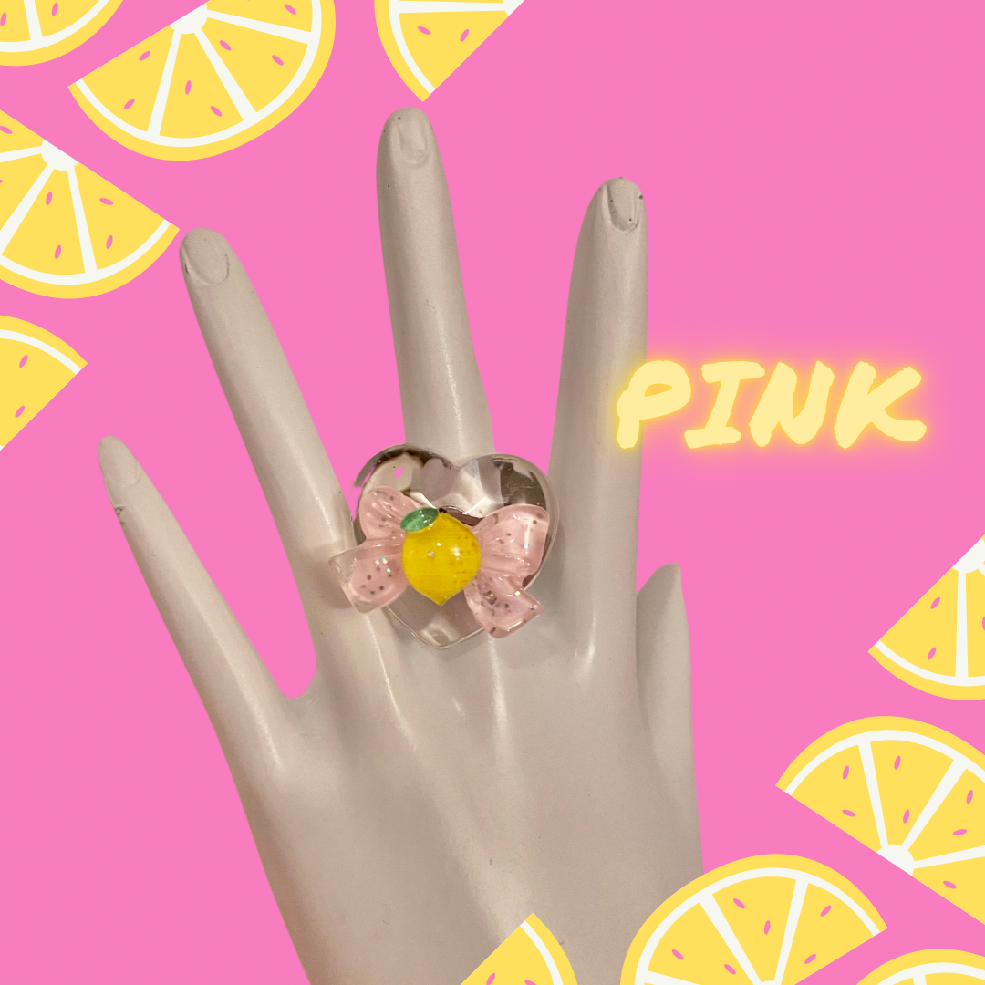 Clear Lemon Heart Bow Ring